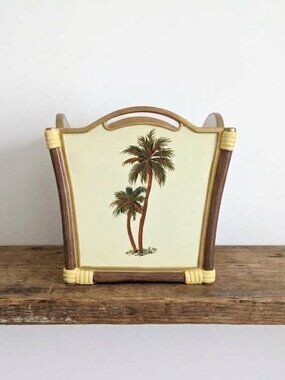 Vintage Wamsutta Tissue Box Holder Tropical Coastal Palm Trees Ceramic Cover 6.5